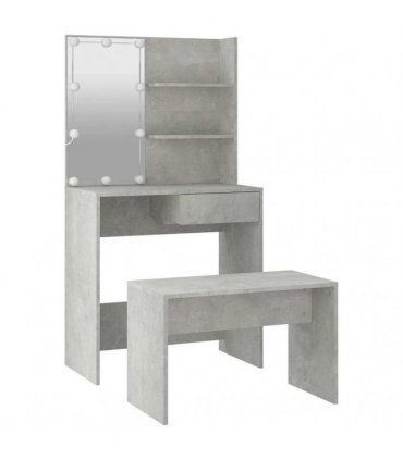 vidaXL Dressing Table Set with LED Concrete Grey Engineered Wood