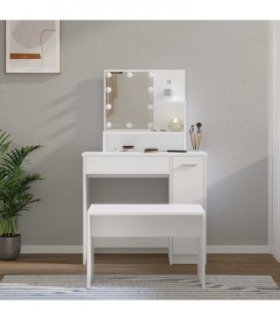 vidaXL Dressing Table Set with LED White Engineered Wood