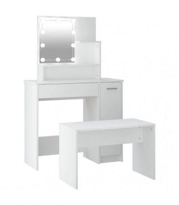 vidaXL Dressing Table Set with LED White Engineered Wood