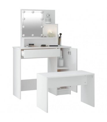vidaXL Dressing Table Set with LED White Engineered Wood