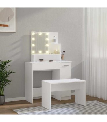vidaXL Dressing Table Set with LED White Engineered Wood