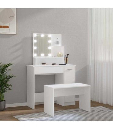 vidaXL Dressing Table Set with LED White Engineered Wood