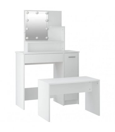 vidaXL Dressing Table Set with LED White Engineered Wood