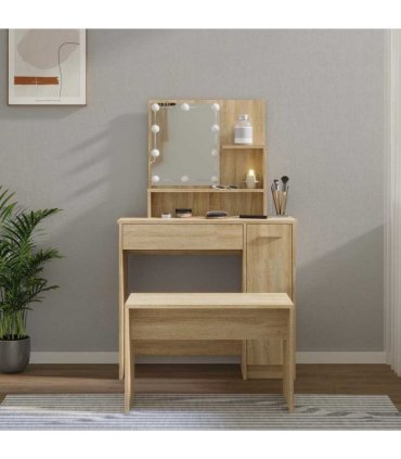 vidaXL Dressing Table Set with LED Sonoma Oak Engineered Wood