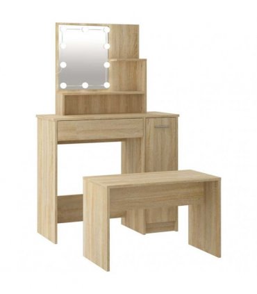 vidaXL Dressing Table Set with LED Sonoma Oak Engineered Wood