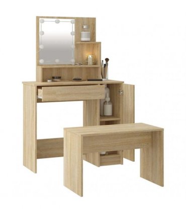 vidaXL Dressing Table Set with LED Sonoma Oak Engineered Wood