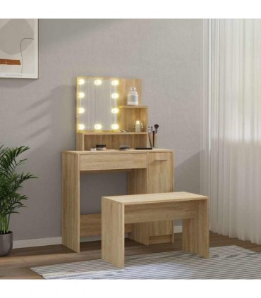 vidaXL Dressing Table Set with LED Sonoma Oak Engineered Wood