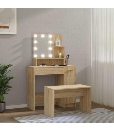 vidaXL Dressing Table Set with LED Sonoma Oak Engineered Wood