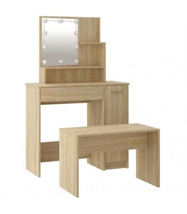 vidaXL Dressing Table Set with LED Sonoma Oak Engineered Wood