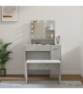 vidaXL Dressing Table Set with LED Concrete Grey Engineered Wood