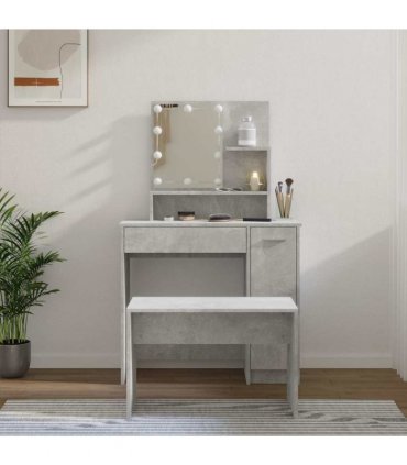 vidaXL Dressing Table Set with LED Concrete Grey Engineered Wood