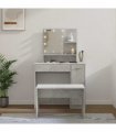 vidaXL Dressing Table Set with LED Concrete Grey Engineered Wood