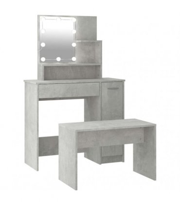 vidaXL Dressing Table Set with LED Concrete Grey Engineered Wood