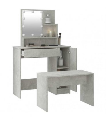 vidaXL Dressing Table Set with LED Concrete Grey Engineered Wood