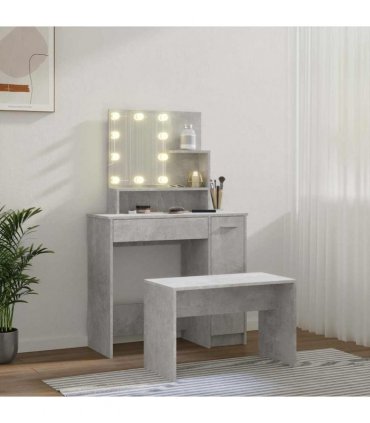 vidaXL Dressing Table Set with LED Concrete Grey Engineered Wood