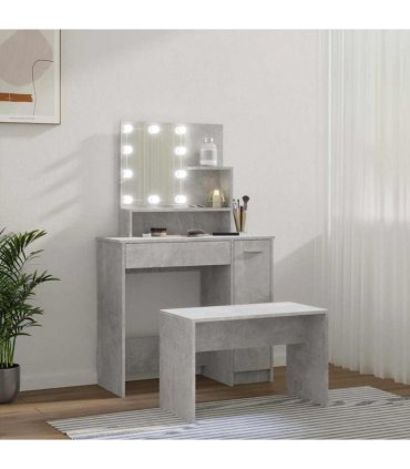 vidaXL Dressing Table Set with LED Concrete Grey Engineered Wood