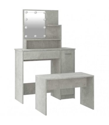 vidaXL Dressing Table Set with LED Concrete Grey Engineered Wood