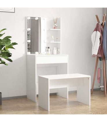 vidaXL Dressing Table Set with LED White Engineered Wood