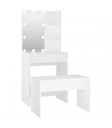 vidaXL Dressing Table Set with LED White Engineered Wood