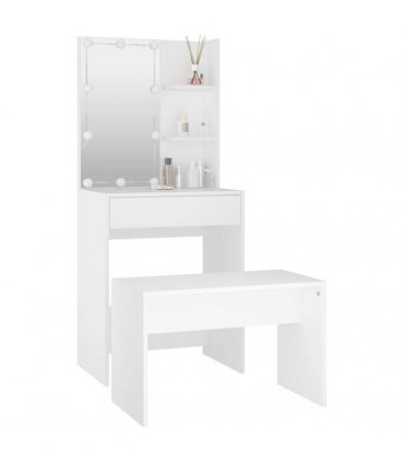 vidaXL Dressing Table Set with LED White Engineered Wood
