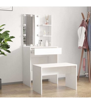 vidaXL Dressing Table Set with LED White Engineered Wood