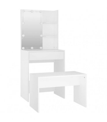 vidaXL Dressing Table Set with LED White Engineered Wood