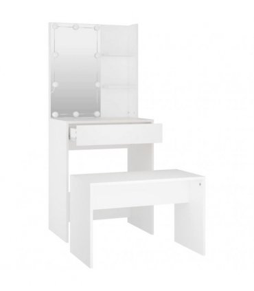 vidaXL Dressing Table Set with LED White Engineered Wood