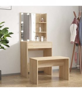 vidaXL Dressing Table Set with LED Sonoma Oak Engineered Wood