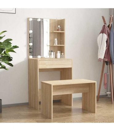 vidaXL Dressing Table Set with LED Sonoma Oak Engineered Wood