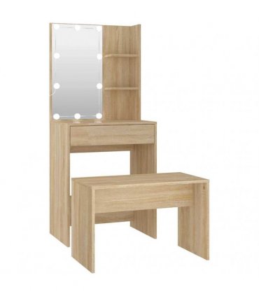 vidaXL Dressing Table Set with LED Sonoma Oak Engineered Wood
