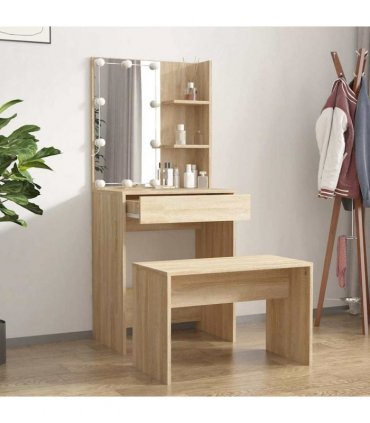vidaXL Dressing Table Set with LED Sonoma Oak Engineered Wood