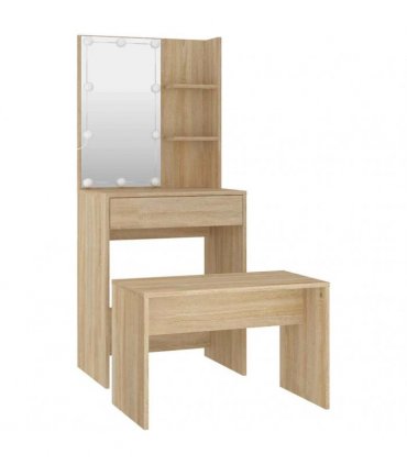 vidaXL Dressing Table Set with LED Sonoma Oak Engineered Wood