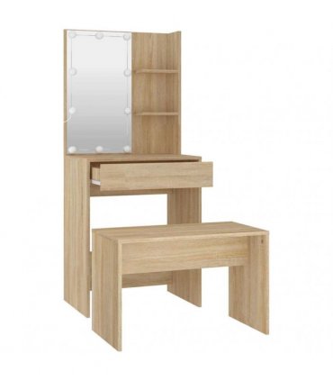 vidaXL Dressing Table Set with LED Sonoma Oak Engineered Wood