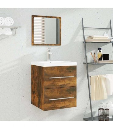 vidaXL Sink Cabinet with Built-in Basin Smoked Oak Engineered Wood