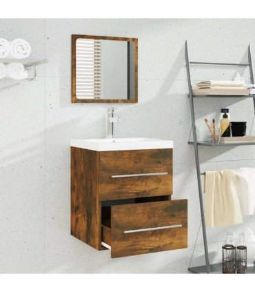 vidaXL Sink Cabinet with Built-in Basin Smoked Oak Engineered Wood