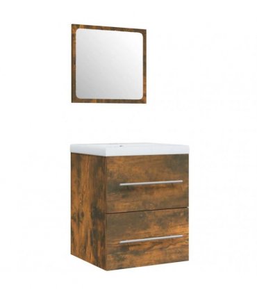 vidaXL Sink Cabinet with Built-in Basin Smoked Oak Engineered Wood
