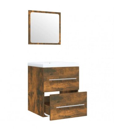 vidaXL Sink Cabinet with Built-in Basin Smoked Oak Engineered Wood