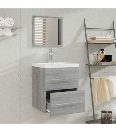 vidaXL Sink Cabinet with Built-in Basin Grey Sonoma Engineered Wood