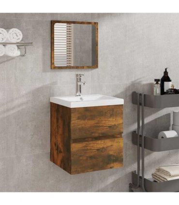 vidaXL Bathroom Sink Cabinet with Basin and Mirror Smoked Oak