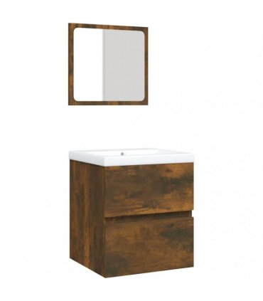 vidaXL Bathroom Sink Cabinet with Basin and Mirror Smoked Oak