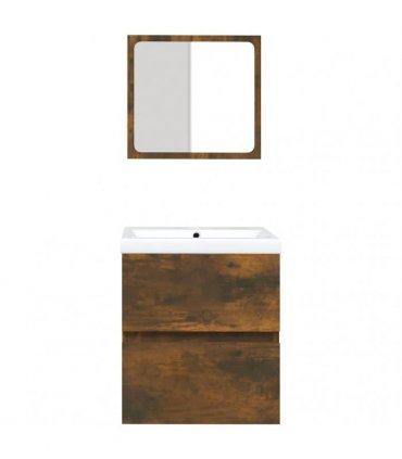 vidaXL Bathroom Sink Cabinet with Basin and Mirror Smoked Oak