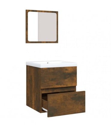 vidaXL Bathroom Sink Cabinet with Basin and Mirror Smoked Oak