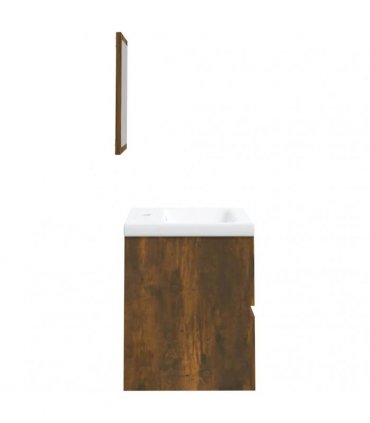 vidaXL Bathroom Sink Cabinet with Basin and Mirror Smoked Oak
