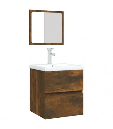 vidaXL Bathroom Sink Cabinet with Basin and Mirror Smoked Oak