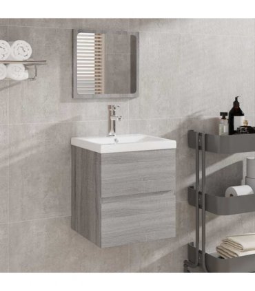 vidaXL Bathroom Sink Cabinet with Basin and Mirror Grey Sonoma