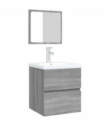 vidaXL Bathroom Sink Cabinet with Basin and Mirror Grey Sonoma