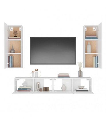 vidaXL 4 Piece TV Cabinet Set White Engineered Wood