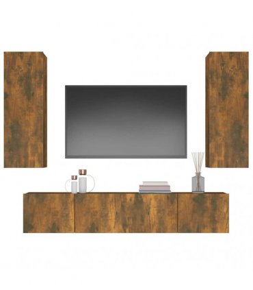vidaXL 4 Piece TV Cabinet Set Smoked Oak Engineered Wood