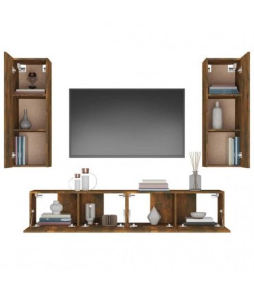 vidaXL 4 Piece TV Cabinet Set Smoked Oak Engineered Wood