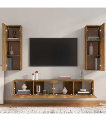 vidaXL 4 Piece TV Cabinet Set Smoked Oak Engineered Wood